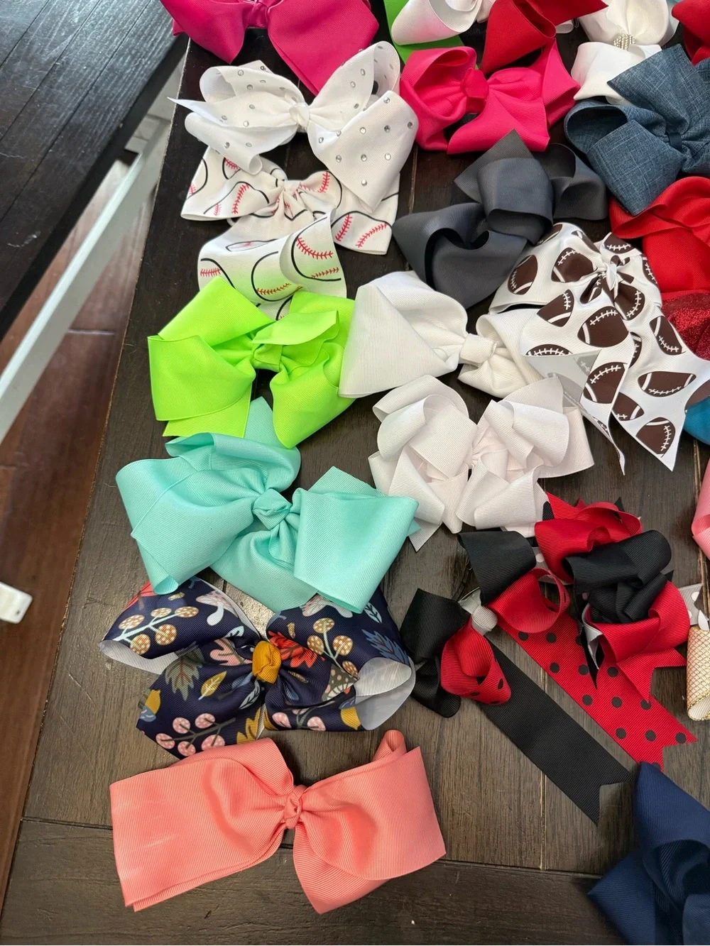 Roughly 60 Assorted Kids Hair Bows - Multi Color Pack Cheer, Softball, School